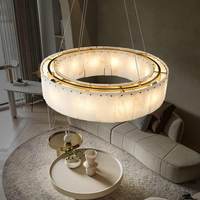 Suspension LED Cercle de Luxe Pendentif en Pierre Naturelle Suspension Lustre en Marbre Albâtre Suspension