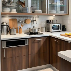 Gabinetes de Cocina Modulares de Madera Sólida con Diseño de Color Personalizado, Fregadero de Cuarzo Artificial Impermeable, Grifo y <span class=keywords><strong>Bisagras</strong></span> Aptos para Apartamentos - Product Image 6