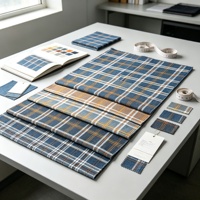 Tissu en denim imprimé à carreaux, 75% coton, 25% polyester, tissé sergé, 370 GSM, tissu tendance pour vêtements et accessoires en denim