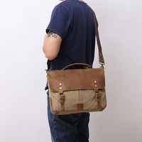 Sac fourre-tout en toile en gros, grand sac à bandoulière décontracté, sacoche pour ordinateur portable, sacoche vintage en cuir véritable Crazy Horse pour hommes