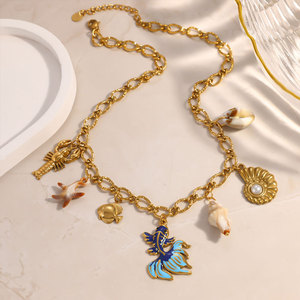 Colliers pendentifs mode hawaïenne d'été en acier inoxydable 316L, bijoux plaqués or PVD 14k 18k, collier poisson de mer pour femme - Product Image 2