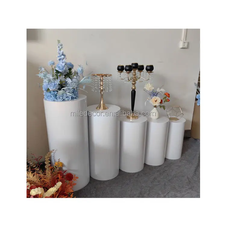 Set plastik putih bulat pernikahan alas kue silinder besi besi bulat putih Plinths untuk pesta pernikahan