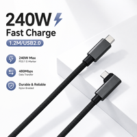 Câble USB C vers USB C à angle droit 240W 1,2M 5A PD Charge rapide Câble de données USB 2.0 Logo personnalisé OEM ODM Fournisseur en gros Usine