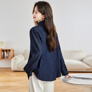 Camisa de Mezclilla de Manga Larga Estilo Mori Retro Artístico de Algodón para <span class=keywords><strong>Mujer</strong></span>, Nueva Blusa Coreana Bordada de Otoño para <span class=keywords><strong>Mujer</strong></span> - Product Image 4
