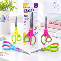 Ciseaux à lame en acier inoxydable, manche ergonomique, outil de coupe multi-usages pour l'école, la maison et l'artisanat, emballage sous blister, couleurs assorties
