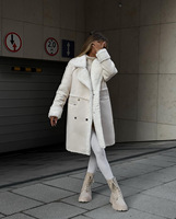 Vestes longues pour femmes en fausse fourrure beige, chaudes, à col en V, manches longues, en laine, vêtements de bureau, manteaux oversize pour femmes 2023