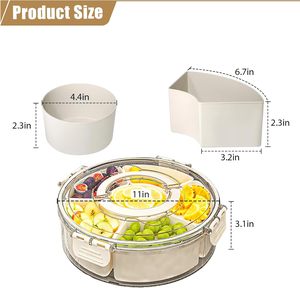 Contenedor de Almacenamiento de Plástico Transparente Giratorio de 360 Grados, 6-10L, Rectangular, con Compartimentos, Bandeja Plegable para Servir con Tapa, Portátil - Product Image 4