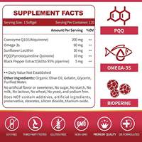 OEM/ODM CoQ10 200mg avec PQQ, Oméga-3 et Biopérine, Gélules Molles, 120 Unités, pour la Santé Cardiaque, la Fonction Cérébrale, l'Énergie et le Soutien Cellulaire