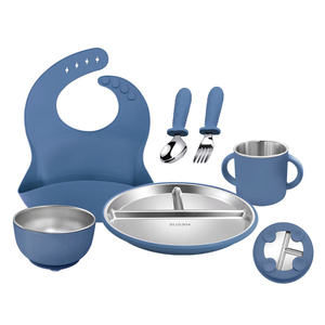 Unbreakable Eco Conscious Baby Tableware 6 Piece Set Includes SUS304 Steel Plates Bowls and <b>Storage</b> - Product Image 6