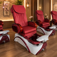 Fauteuil de pédicure électrique de luxe rose avec base en fibre de verre, pompe de drainage, fauteuil de massage pour les pieds pour salon de manucure