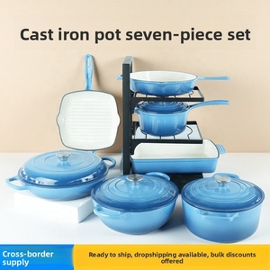 Ensemble de 7 casseroles en <span class=keywords><strong>fonte</strong></span> <span class=keywords><strong>émaillée</strong></span>, style moderne et minimaliste, multifonctionnel, sans revêtement, antiadhésif, compatible avec les plaques à induction - Product Image 2