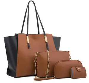 Trend pu lady leather women handbag set 4pcs handbag set