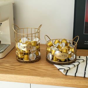 Wire Basket Coffee Capsule Storage Round Minimalist Desktop Organizer 1-3L Standing Type - Product Image 2
