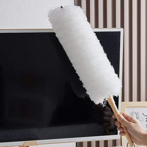 Plumeau à plumes avec manche en bois pliable pour le nettoyage en profondeur des fentes, outil de dépoussiérage domestique, blanc et gris - Product Image 2