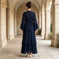 Abaya Ouverte Élégante de Dubaï, Fabrication OEM, Vente en Gros, Personnalisée, Faite à la Main, Modeste, Respirante, en Polyester, Mode Musulmane pour Femmes, Spécial Aïd et Ramadan