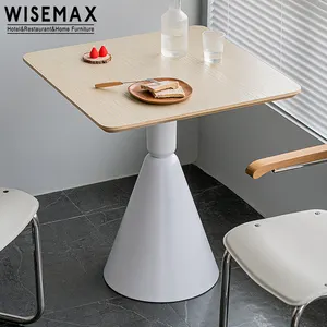 WISEMAX FURNITURE Minimalist dining room furniture square and round walnut white color wood table top metal base dining table