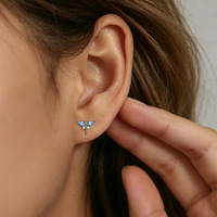 Boucles d'oreilles clous libellule en argent sterling 925, zircone bleue taille poire, plaqué or 14 carats, bijoux fins, vente en gros