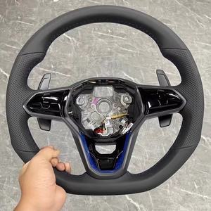 Volante de cuero medio perforado modificado para <span class=keywords><strong>Volkswagen</strong></span> VW Golf 8 <span class=keywords><strong>MK8</strong></span> 8R <span class=keywords><strong>R</strong></span> Gti Gtd Jetta Tiguan Polo Passat CC B7 B8 - Product Image 1
