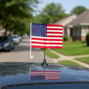 Bandera de coche de EE. UU. de 12.5x18 pulgadas, de plástico y poliéster, con impresión digital, duradera, para colgar en automóviles, con asta rectangular. - Product Image 2