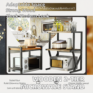 Support de four à micro-ondes en gros à 2 niveaux en bois composite durable avec étagère de rangement réglable - Product Image 2