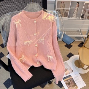<span class=keywords><strong>Cardigan</strong></span> a maniche lunghe lavorato a maglia da donna 2025 maglia autunno inverno coreano rosa <span class=keywords><strong>blu</strong></span> con fiocco 2927 # - Product Image 2