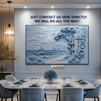 Art mural texturé 3D sculpté Voilier Tour de Villa Côtière Surf, Cadre Argenté, pour Hall d'Hôtel, Foyer, Hôtel de Station Balnéaire, Personnalisé, Vente en Gros, OEM