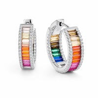 Boucles d'oreilles créoles arc-en-ciel pour femme en argent S925 avec zircon coloré tendance