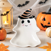 Assiette fantôme en céramique pour Halloween, plat de service décoratif, assiette chapeau de sorcière mignonne pour fête, dessert, décoration de table à la maison