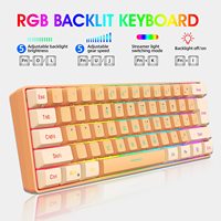 Keyboard Game berkabel, krim dan oranye 60% kabel Keyboard RGB lampu latar LED ultra-kompak Teclado Gamer kabel ergonomis