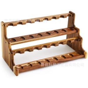 Wooden Pipe Rack <b>Desktop</b> Solid Wood Two Layer Storage <b>Shelf</b> For Smoking Pipes Brown Color - Product Image 2