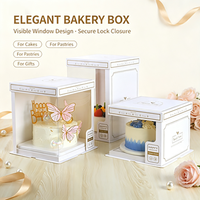 Boîte à gâteau en carton blanc transparent avec fermeture sécurisée, emballage esthétique pour pâtisserie, vitrine pour cadeau d'anniversaire, personnalisable OEM