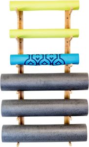 Soporte de pared para esterilla de Yoga de madera, organizador de accesorios de gimnasio para el hogar, estante de almacenamiento de bambú montado en la pared personalizado - Product Image 5