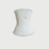 Service OEM ODM 2026 – Haut corset bandeau blanc 100 % coton popeline avec volants ornés et ruban au dos, style Coquette, pour le printemps