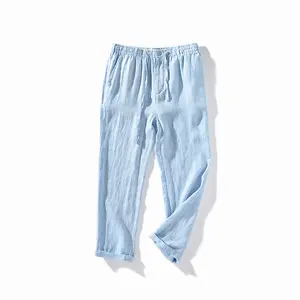 Wholesale High Quality Men's Sustainable Linen Pants Drawstring Waist Men's Casual Natural Linen Pants