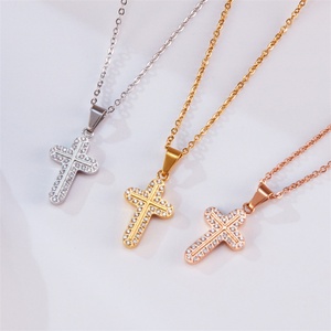 Wholesale Minimalist Jewelry <b>Cross</b> Necklace Stainless Steel Cute Zircon <b>Cross</b> Pendant Necklace - Product Image 1