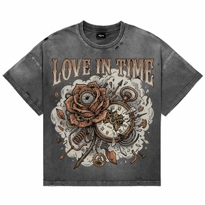 Camisetas de Algodón 100% para Hombre, Calidad Superior, Lavado Ácido, Estilo Desgastado, Tallas Grandes, Estampado Floral Retro Personalizado DTG, Casual, Transpirable - Product Image 1