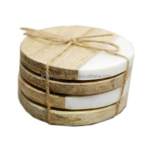 Dessous de verre décoratifs résistants à la chaleur Dessous de verre en marbre massif Table de dessous de verre carrée en marbre et bois durables - Product Image 5