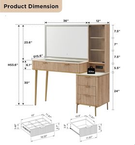 <strong>Vanity</strong> Glass Modern <strong>Mirror</strong> Room Chair Makeup Dressing <strong>Table</strong> for Bedroom, Dressing <strong>Table</strong> With Led <strong>Mirror</strong> and Drawer - Product Image 2