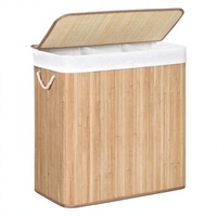 Panier à linge en tissu de fibre de bambou écologique avec poignées, pliable, 100 L, pour buanderie ou chambre LONGTU LTS050Nb
