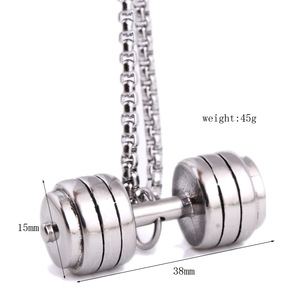 Collar con colgante de mancuerna de acero inoxidable de 45 mm, amuleto de barra de pesas para hombre, regalo, uso diario, diseño geométrico - Product Image 2