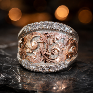 Anello Vintage Stile Corte con Motivo in Rilievo per Uomo e Donna, Gioiello da Dito Bicolore alla Moda - Product Image 6