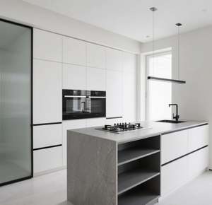 SANTOPOVA Armoires de cuisine modernes minimalistes en blanc brillant avec portes en verre et four encastré - Product Image 4