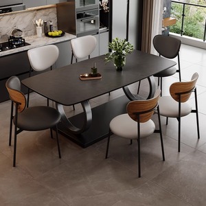 Table à manger rectangulaire de style italien avec plateau en pierre frittée blanche mate et base en métal unique pour le mobilier de salle à manger. - Product Image 3