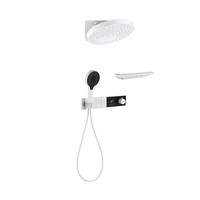 Ensemble de douche chromé en laiton pour salle de bain, avec pommeau de douche effet pluie encastré mural, mitigeur thermostatique à double poignée