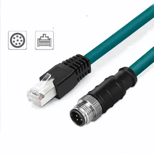 M12 Kabel Sensor Super Fleksibel Kabel Ethernet Industri 8pin Ke RJ45