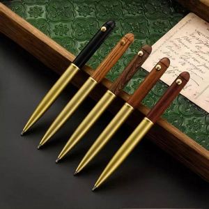 Practical Classic Wooden Gel <b>Pens</b> Custom Logo Brass Metal Ballpoint Signature <b>Pens</b> Eco-Friendly Blue Red Ink Colors for Gifts - Product Image 1