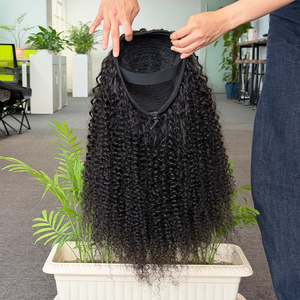 Perruque bandeau Jerry Curly pour femme, cheveux humains brésiliens vierges, sans colle, avec ligne de cheveux naturelle, pour usage quotidien - Product Image 2