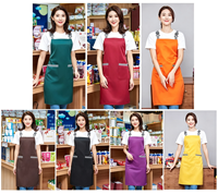 Tablier de travail personnalisé avec logo, à bretelles croisées, imperméable, sangle réglable, double poches, faible MOQ pour café, restaurant, hôtel, bar