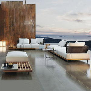 Phong Cách Bắc Âu Cao Cấp Tùy Chỉnh Vườn <span class=keywords><strong>Sofa</strong></span> Sang Trọng Pe Mây Tếch <span class=keywords><strong>Sofa</strong></span> Đặt Đồ Nội Thất Ngoài Trời - Product Image 4