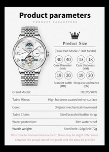 Montre homme OLEVS 7009 originale, montre squelette automatique de luxe pour homme, calendrier, étanche, montre à aiguilles, phase lunaire, montre mécanique - Product Image 5